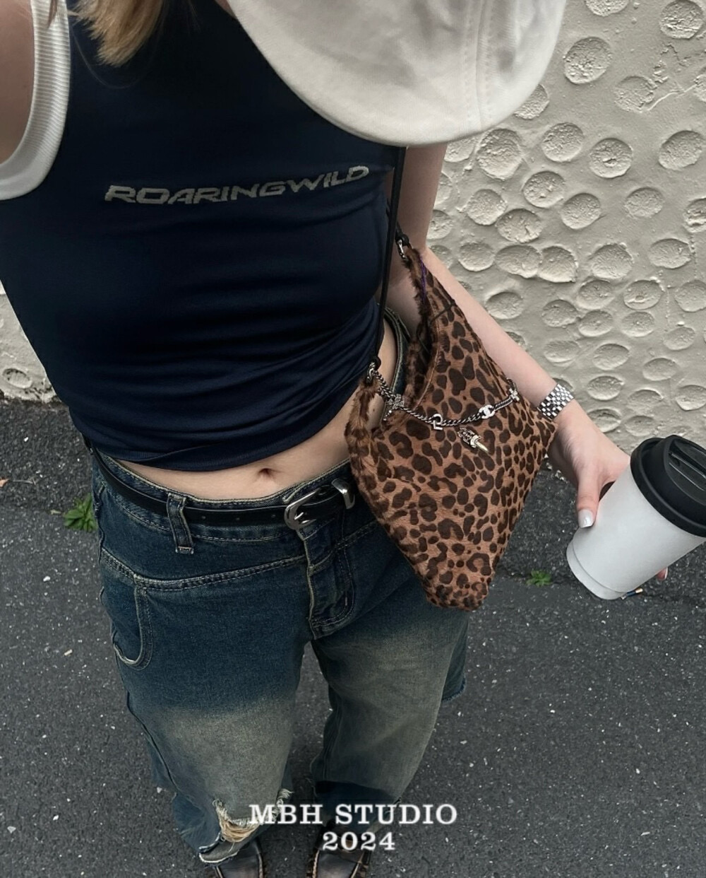 MBH Genuine Leather Leopard Print Horsehair Chain Shoulder Bag - Image 2