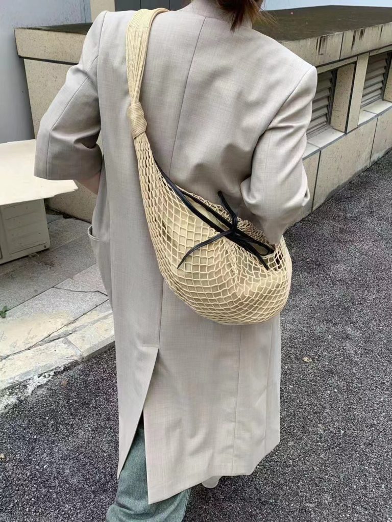 More Brand Color-Block Mesh Woven Shoulder Crossbody Bag Apricot One Size