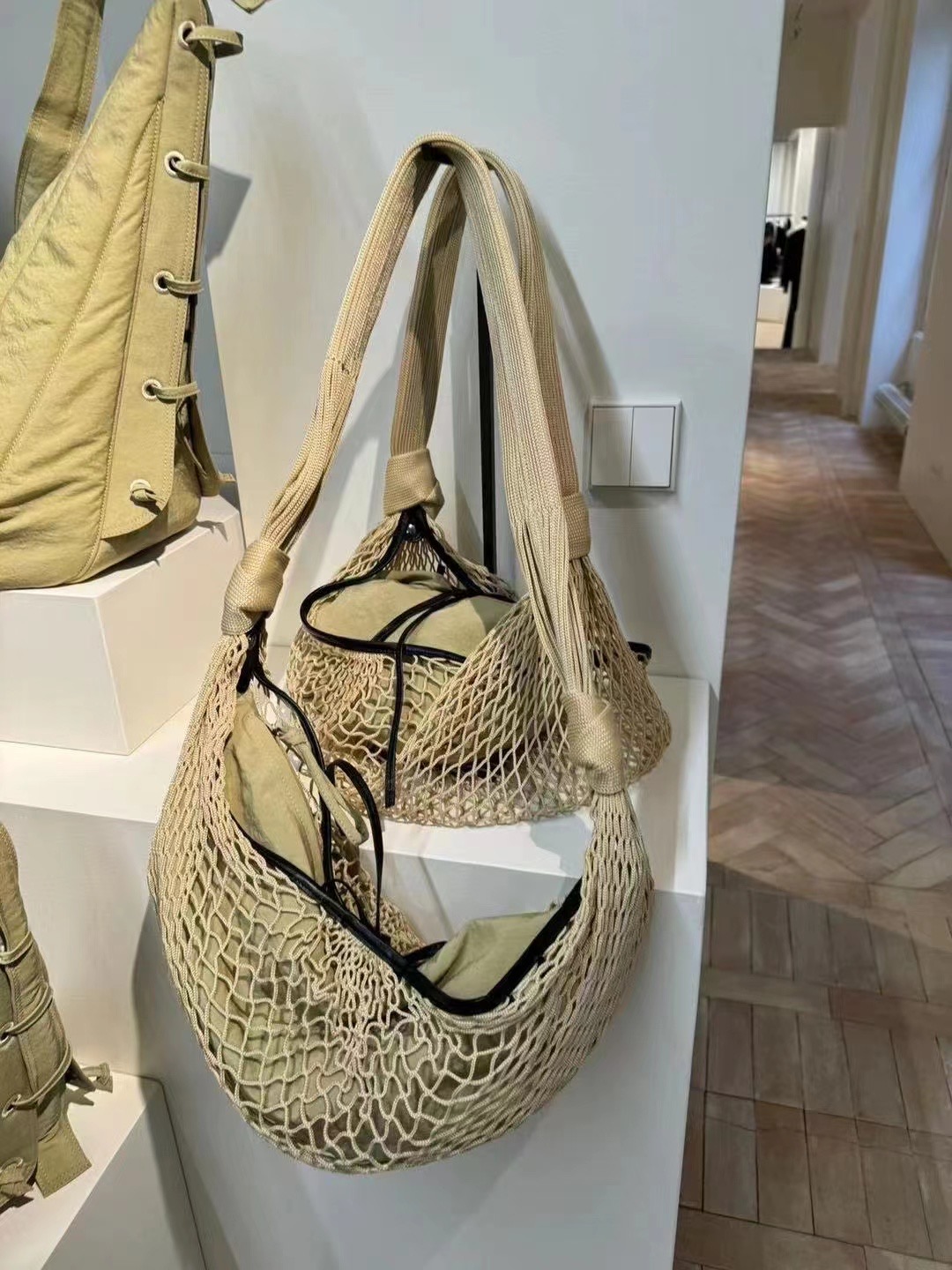 More Brand Color-Block Mesh Woven Shoulder Crossbody Bag Apricot One Size - Image 4
