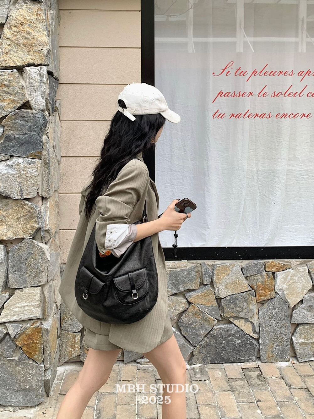 MBH Lazy Style Half Moon Pocket Tote Bag Top Layer Cowhide Large Capacity Shoulder Crossbody Bag - Image 4