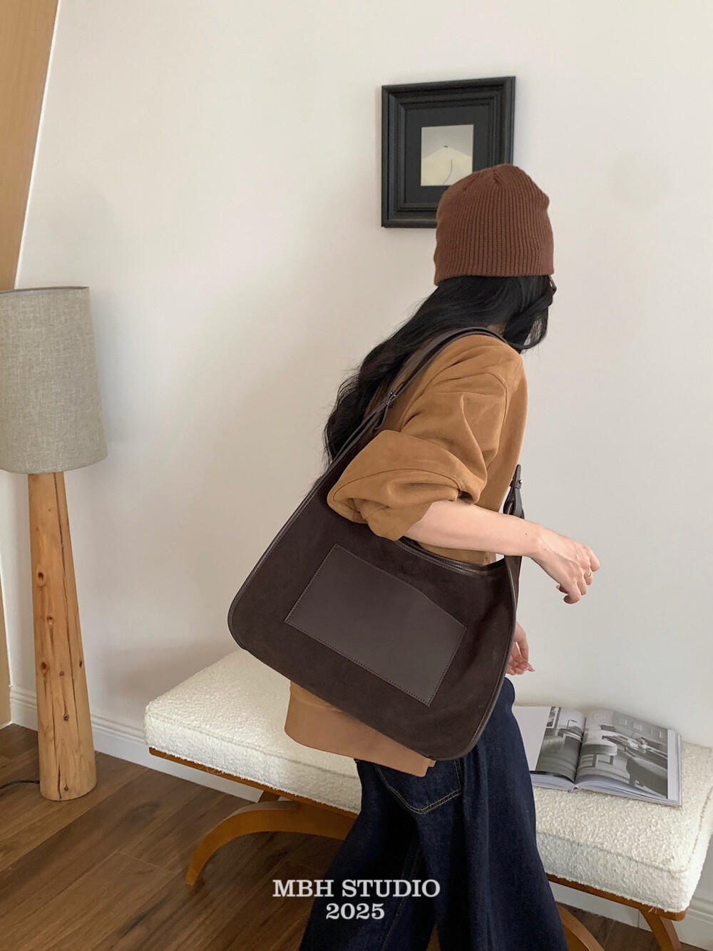 MBH Niche Design Matte Leather Colorblock Tote Bag Large Capacity Daily Commute Shoulder Bag - Image 3