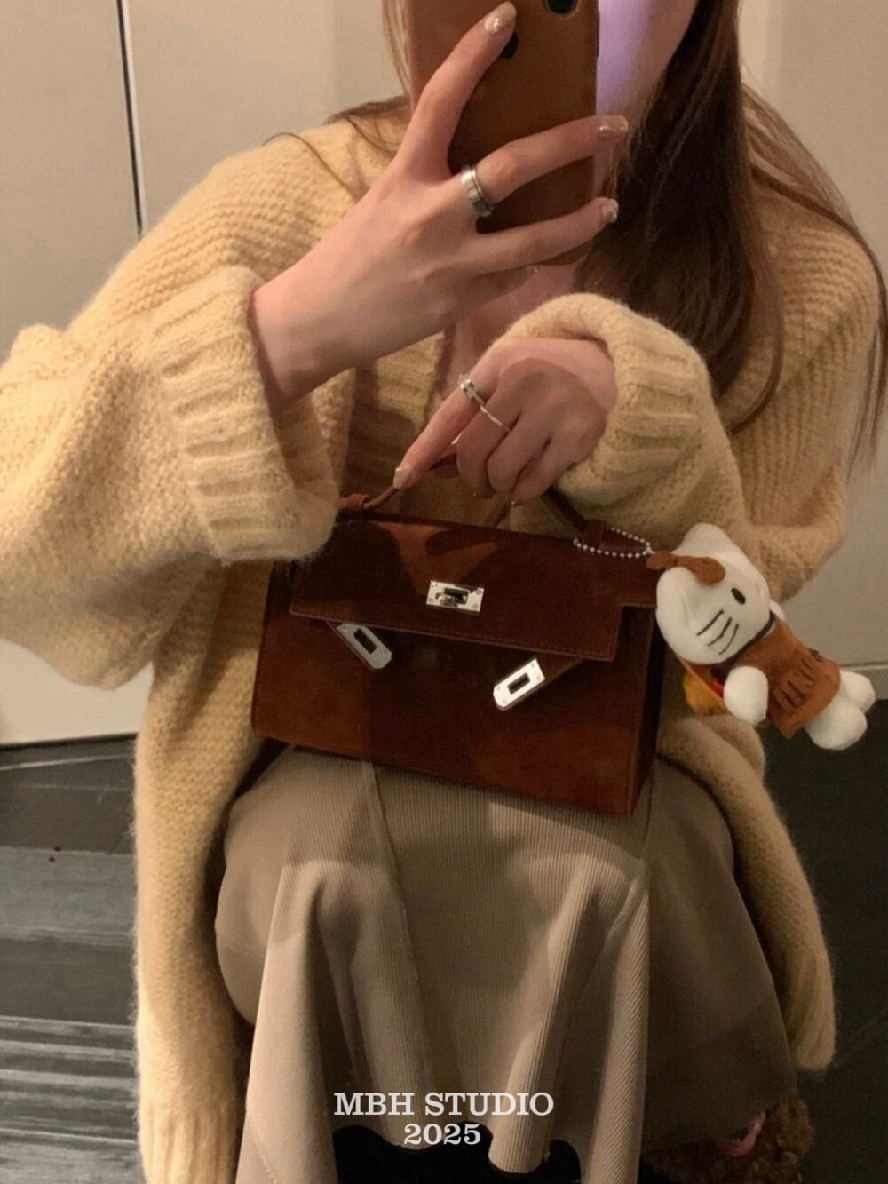 MBH Matte Leather Fall Winter First Generation Kelly Bag Pig Nose Chain Crossbody Handbag with Chain - Image 2
