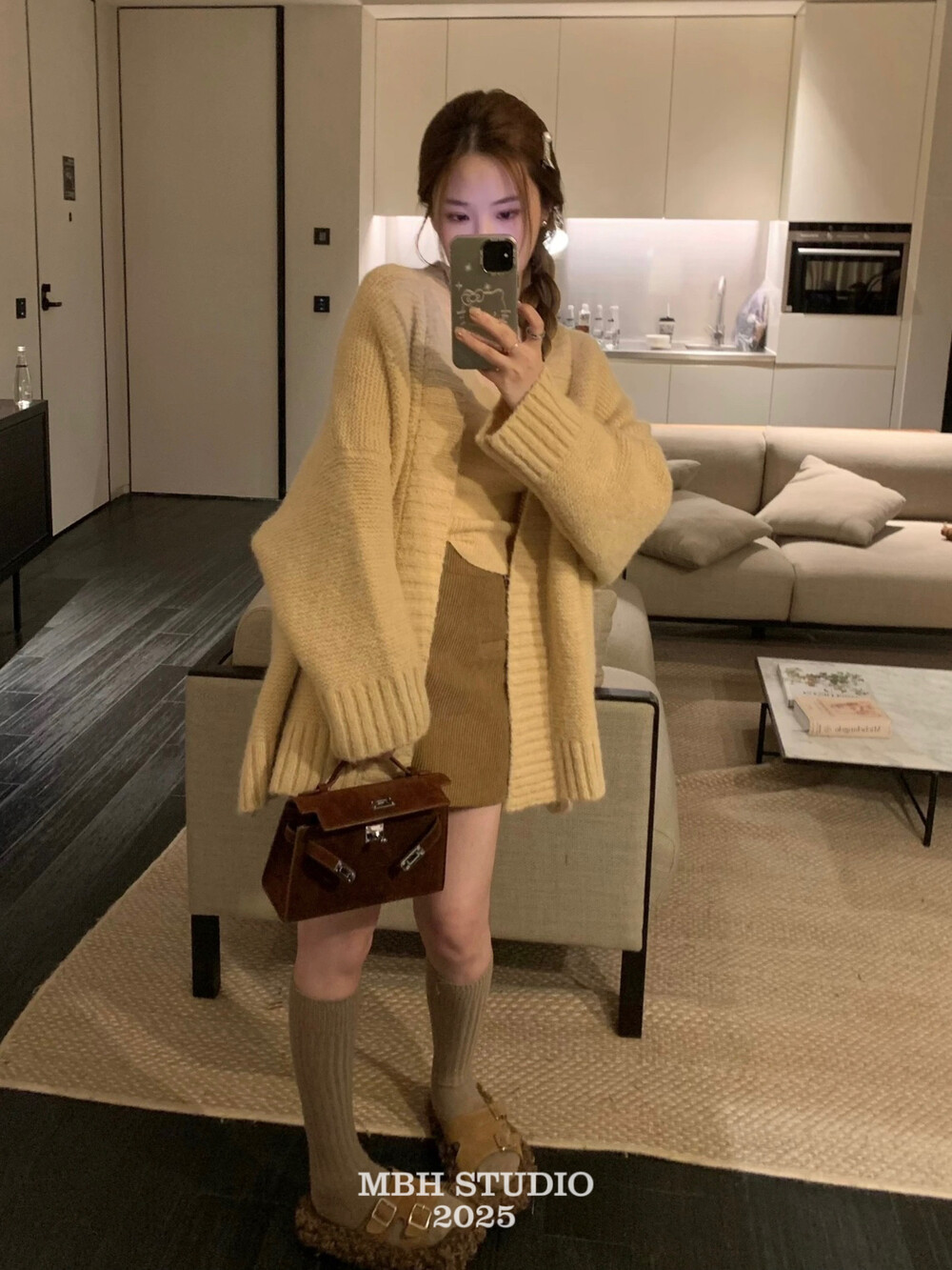MBH Matte Leather Fall Winter First Generation Kelly Bag Pig Nose Chain Crossbody Handbag with Chain - Image 4