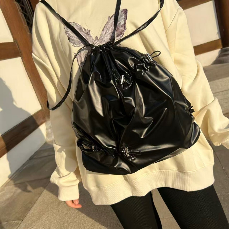 NO MORE Korean Ins Drawstring Ruched Backpack Commute Casual Large Capacity School Bag - Image 2