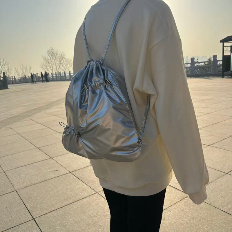 NO MORE Korean Ins Drawstring Ruched Backpack Commute Casual Large Capacity School Bag - Image 3