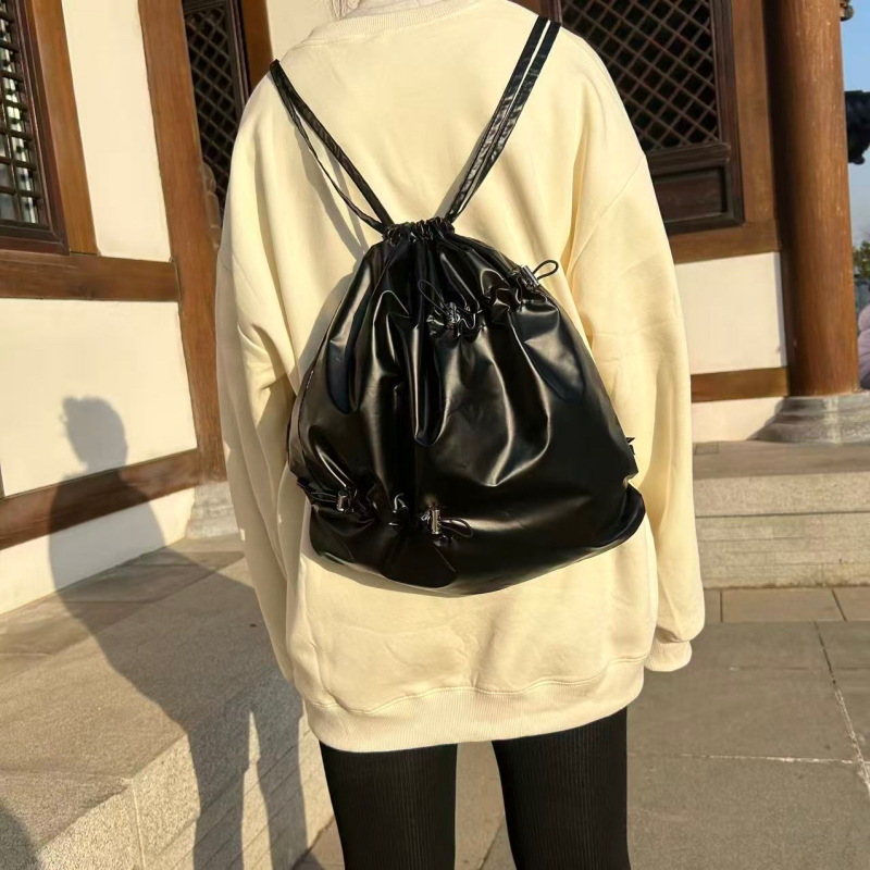 NO MORE Korean Ins Drawstring Ruched Backpack Commute Casual Large Capacity School Bag - Image 4