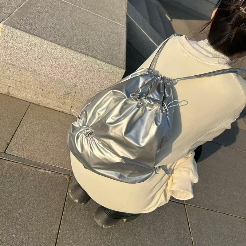 NO MORE Korean Ins Drawstring Ruched Backpack Commute Casual Large Capacity School Bag - Image 5