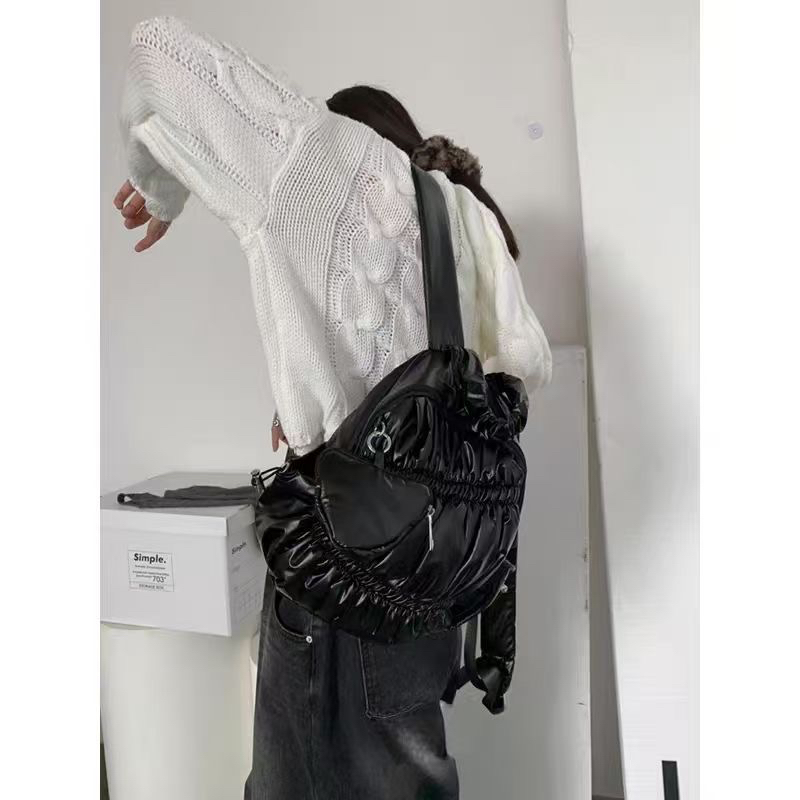 Korean Cute Ruched Nylon Backpack Small School Bag