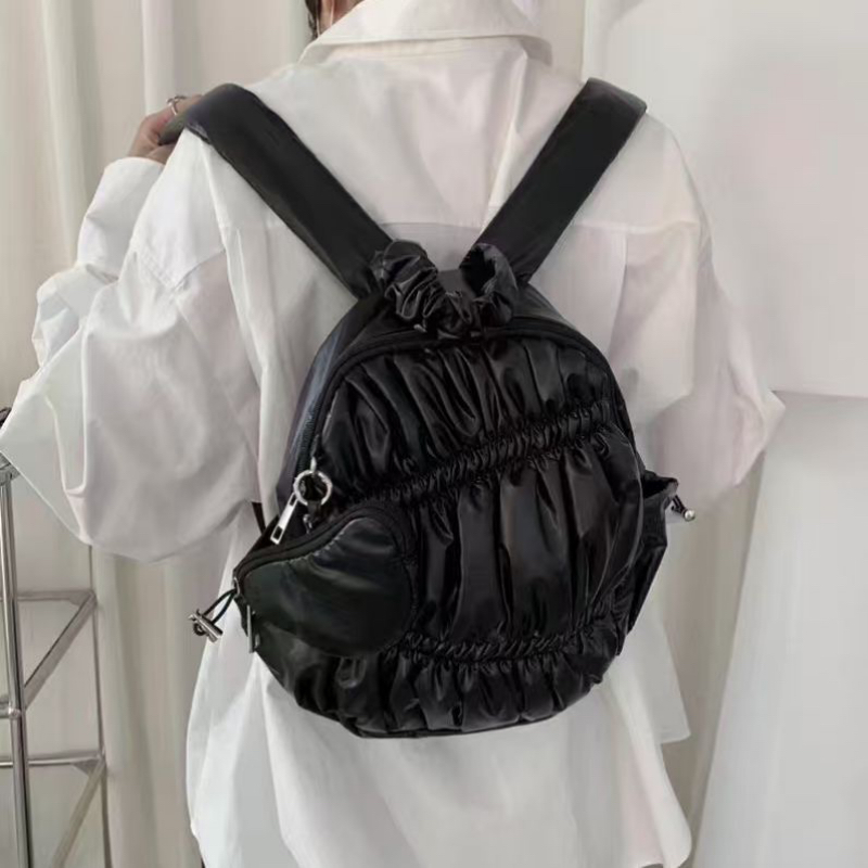 Korean Cute Ruched Nylon Backpack Small School Bag - Image 4
