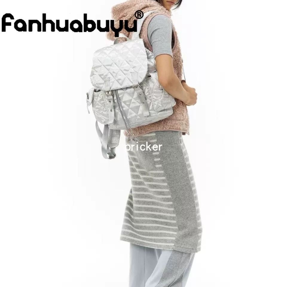 NO MORE Korean Style Quilted Backpack 2026 Spring Silver Black Grey - Image 4