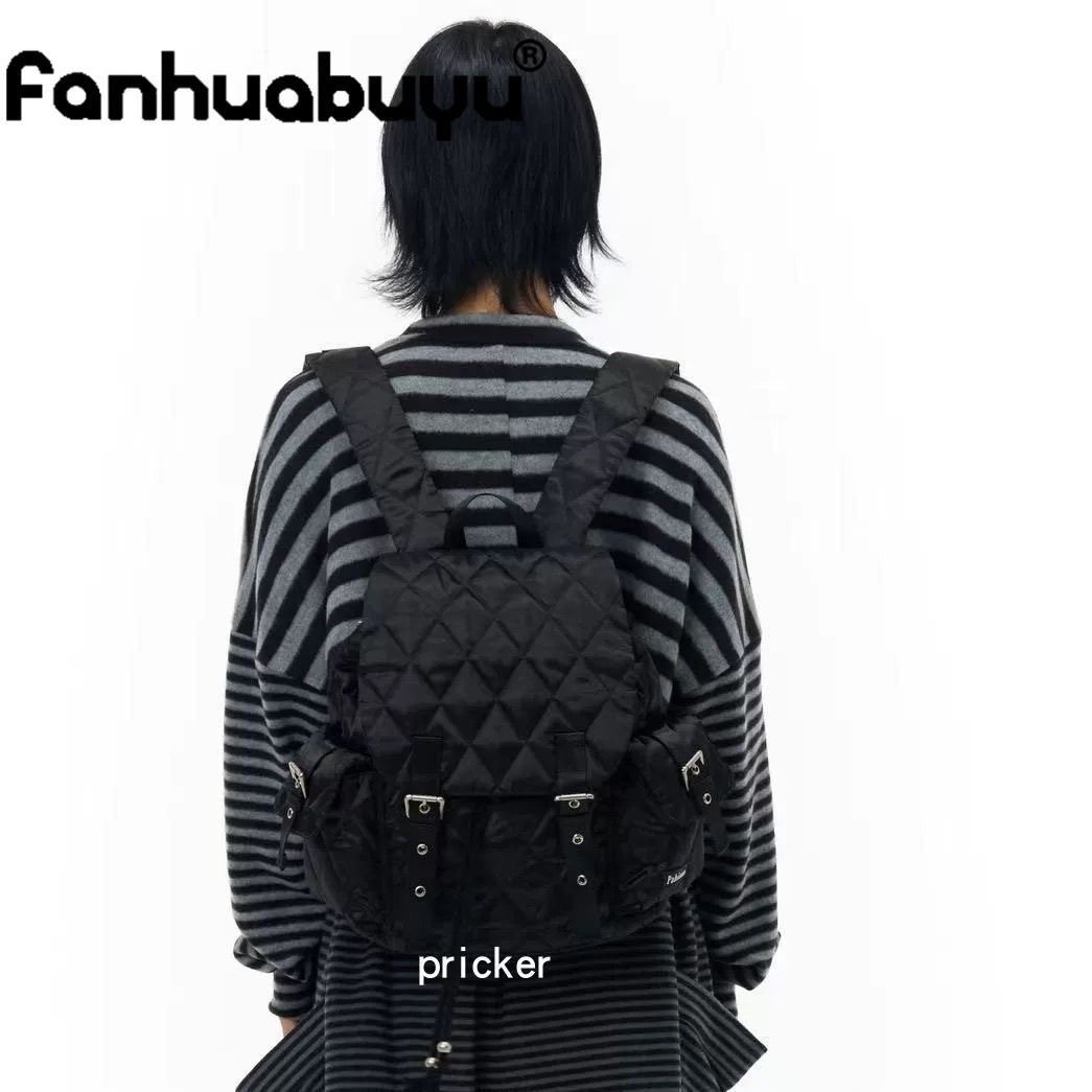 NO MORE Korean Style Quilted Backpack 2026 Spring Silver Black Grey - Image 3