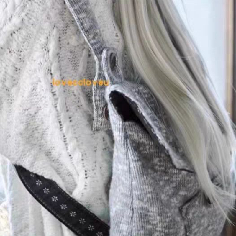 Hugyourskin Retro Japanese Style Mixed Color Knit Horn Button Backpack Large Capacity - Image 4