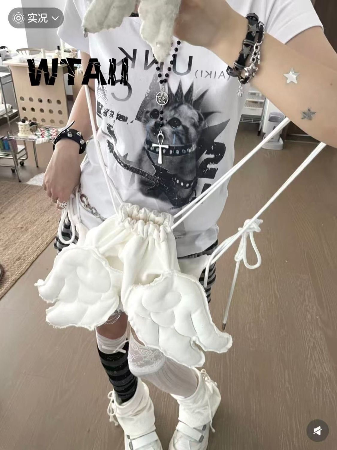 Korean Style Angel Wings Drawstring Backpack for Women Casual Minimalist - Image 3